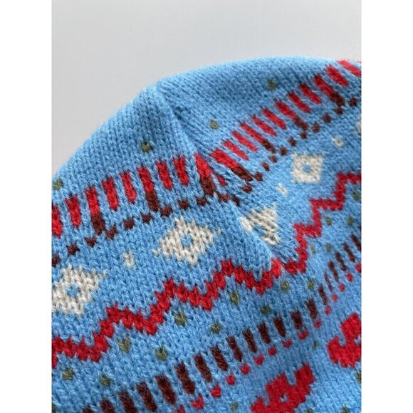Levi's Flower Knit Foldover Beanie Powder Blue Nordic Unisex One Size OS Pom Pom - Picture 5 of 13